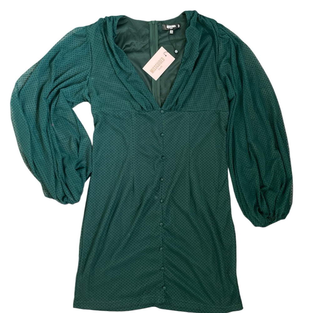 NWT Misguided Long Sleeved Mini Dress - Green - Size 12